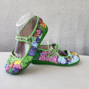 Hot Chocolate Mary Jane Shoes Womens Size 7 World Map Design Chocolaticas EU 37